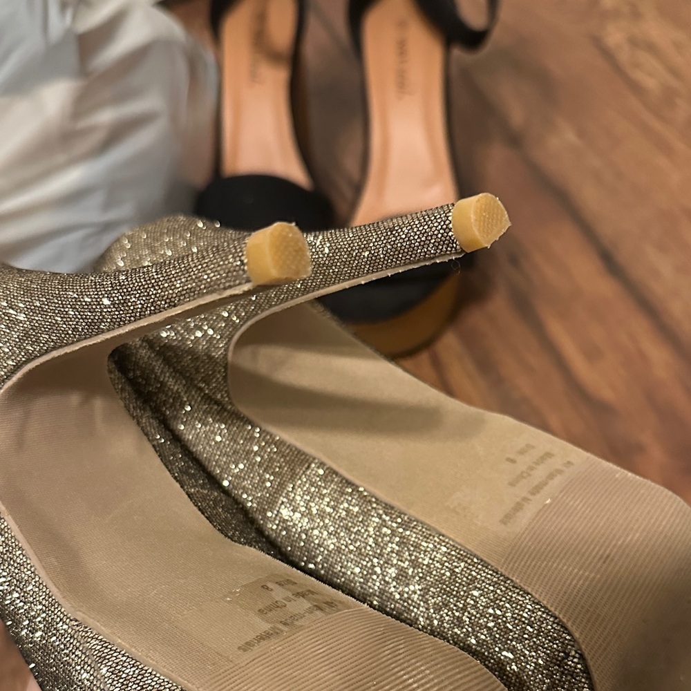 Charlotte Russe Gold Glitter Peep Toe Stiletto Heels - Picture 4 of 7